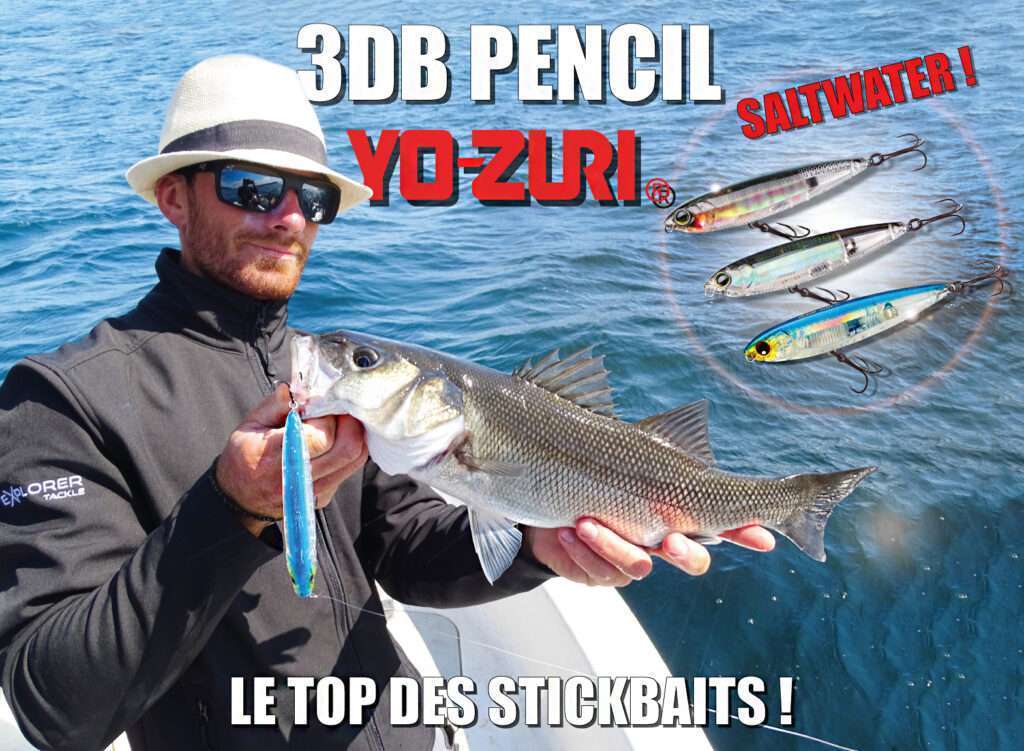 Colin avec un bar pris au 3DB Pencil 125 Yo-Zuri par plusieurs mètres de fond