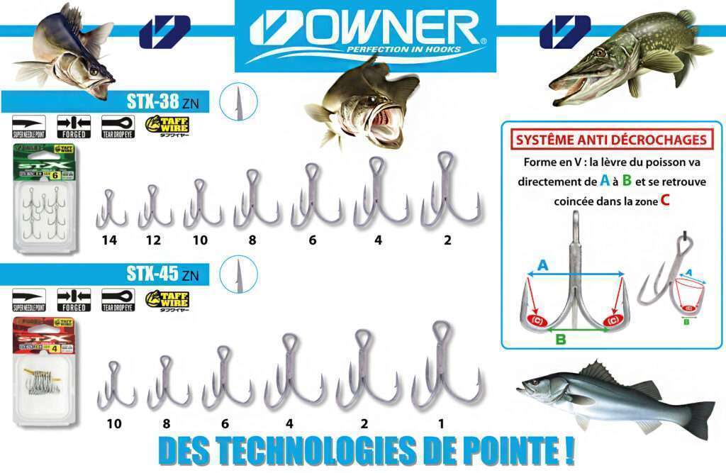 La gamme des triples STX Owner est idéale pour armer hyper efficacement tous les types de leurres